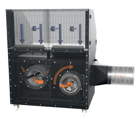 iXtract Downdraught Bench with Fan - Air Flow Diagram
