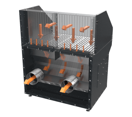 iXtract Enclosed Downdraught Bench Air Flow Diagram